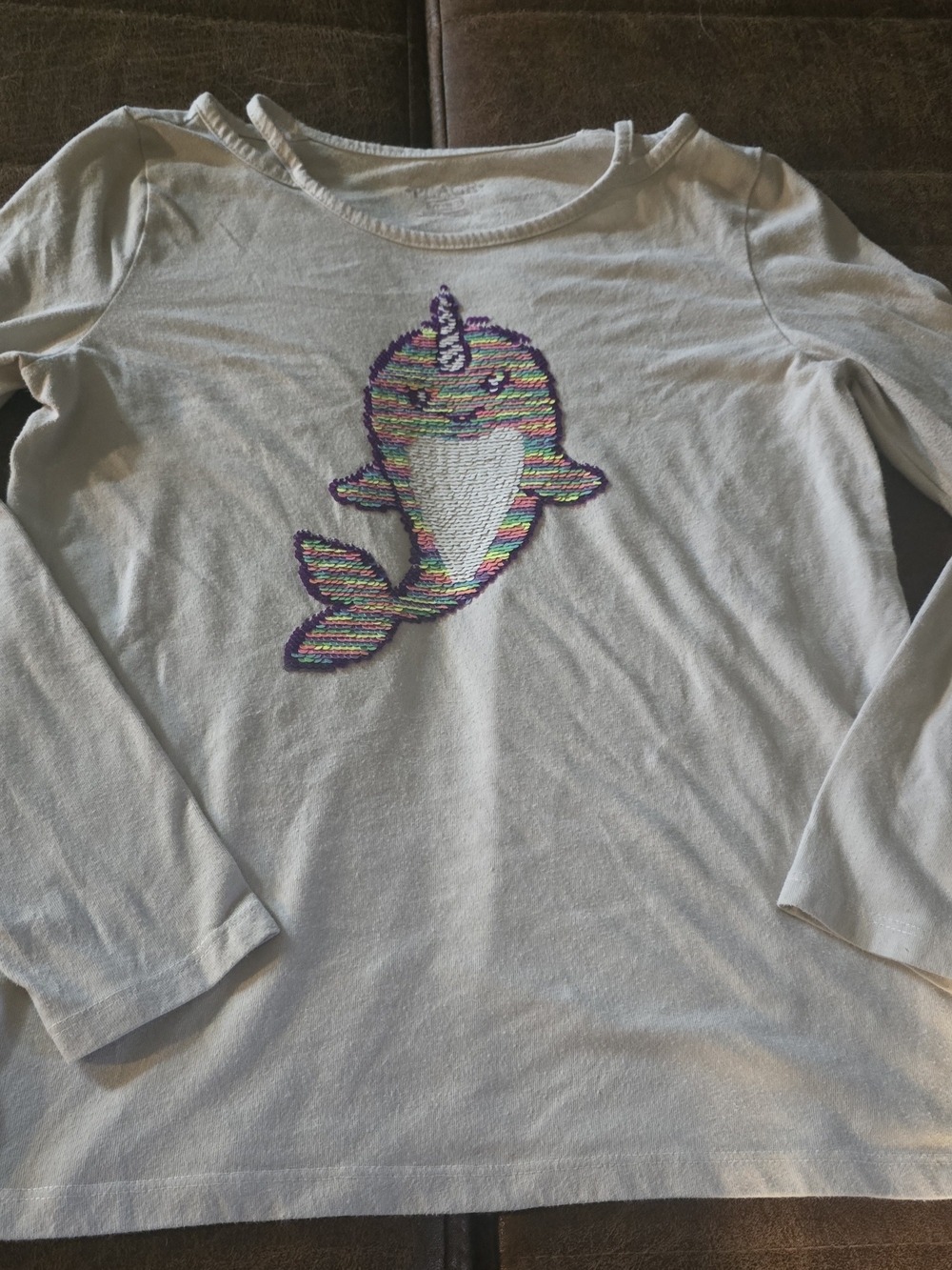 The Children's Place White Long-Sleeve Top with Multicolor Sequin Narwhal